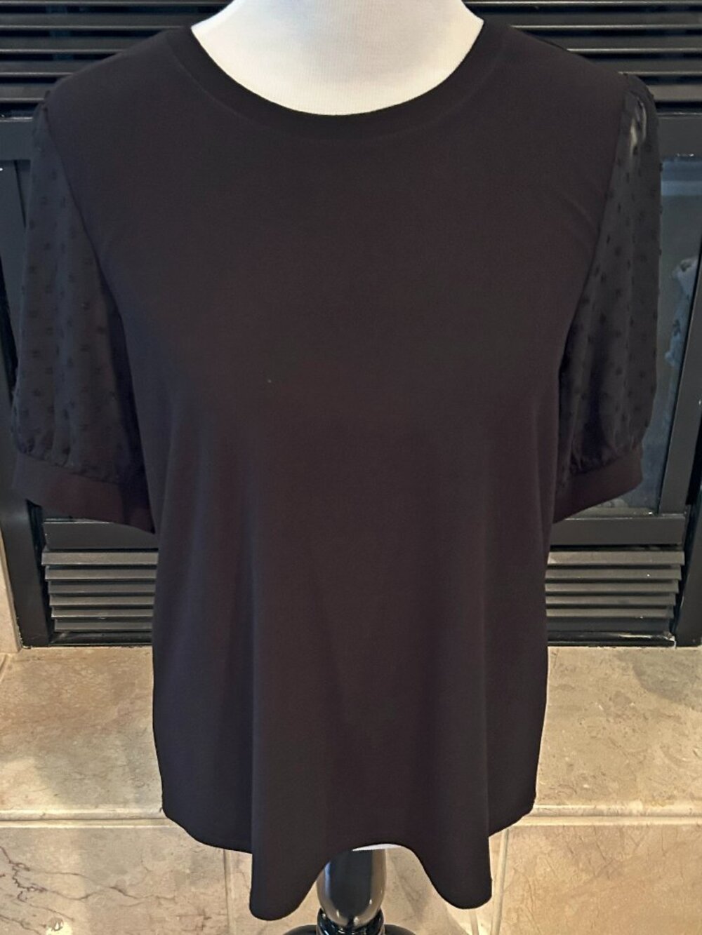 CeCe Short Sleeve Black Blouse